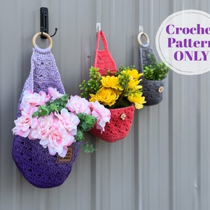 Farmhouse Baskets Pattern, Crochet Hanging Storage Baskets Pattern, Sweet Stripes Hanging Baskets Crochet Pattern Digital Download ONLY