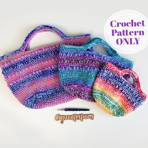 Crochet Tote Basket, Crochet Basket Pattern 3 Sizes, Rustic Home Decor, Large Crochet Basket Pattern, Summer Fun Totes Digital Download ONLY
