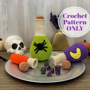 Potion Bottle Dice Bag Crochet Pattern, Potion of Moonlight Amigurumi Pattern, D&D Dice Bag Potion Flask with 3 Sizes Digital Download ONLY