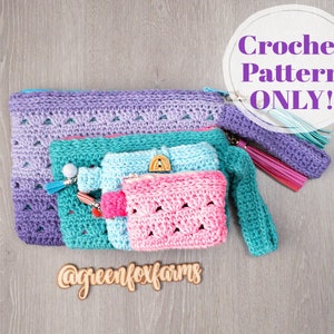 Zipper Pouch Crochet Pattern, 4 Sizes Zippered Crochet Bag Pattern ...