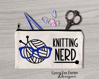 Knitting Nerd Needle Storage Bag, Funny Crochet Hook Case, Knitting Nerd or Crochet Geek Notions Pouch for Geeky Nerdy Fiber Artists