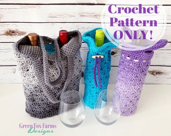 Wine Tote Bag Crochet Pattern, Wine Lover Gift, Sweet Stripes Wine Carrier, Wine Gift Bag, Crochet Wine Bag, Digital Download Only