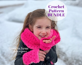 Pattern Bundle Crochet, Hopscotch Infinity Scarf and Gloves Set, Girls Women Looped Infinity Cowl, Wrist Warmers, Digital Download