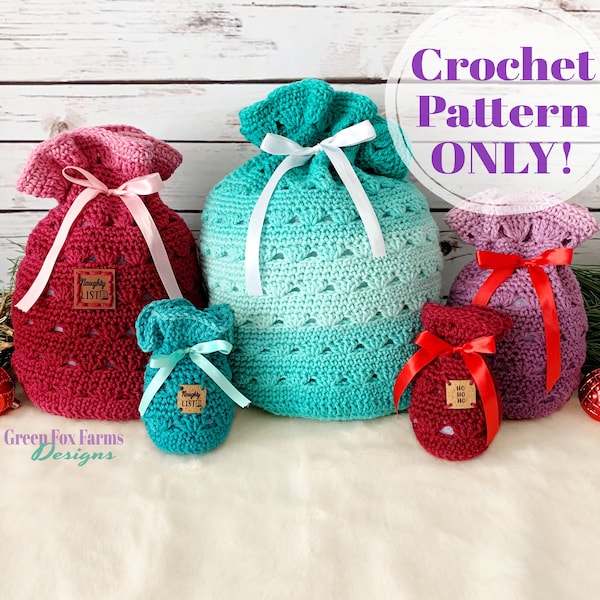Holiday Gift Bags Crochet Pattern, Reusable Christmas Gift Bag or Gift Card Holder, Crochet Bag Pattern Digital Download