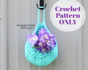 Hanging Basket Crochet Pattern, Decorative Basket Farmhouse Home Decor, Rustic Basket PDF Crochet Patterns Digital Download