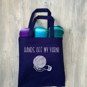 Funny Yarn Lover Project Tote Bag, Crocheter Market Bag, Knitters Tote Bag, Craft Storage Bag, Fiber Artist Gift MADE to ORDER Navy