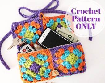 Festival Hip Bag Crochet Pattern, Granny Square Easy Crochet Patterns for Colorful Hands Free Belt Pouch, Digital Download PDF ONLY