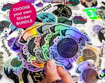 MEGA Crochet Sticker Set, Custom Knitting Sticker Pack, Pick Your Own Set of Holographic Decals, Vinyl Laptop Sticker CHOOSE your Decal Set