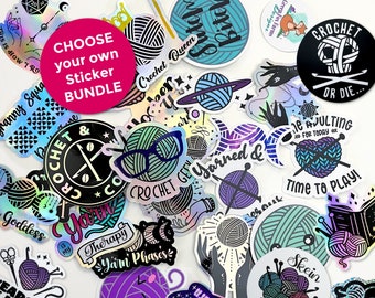 CUSTOM Crochet Sticker Set, Knitting Stickers, Set of Holographic Decals, Vinyl Laptop Sticker CHOOSE your Decal Set