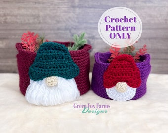 Scandinavian Gnome Basket Pattern, Cottagecore Holiday Christmas Gnome Crochet Pattern, Rustic Winter Home Decor, Digital Download ONLY