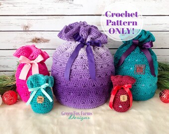 Drawstring Gift Bag Crochet Pattern, Crochet Santa Sack, Gift Card Holder Christmas Gift Bag, Crochet Bag Pattern, Digital Download