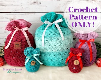 Holiday Gift Bags Crochet Pattern, Reusable Christmas Gift Bag or Gift Card Holder, Crochet Bag Pattern Digital Download