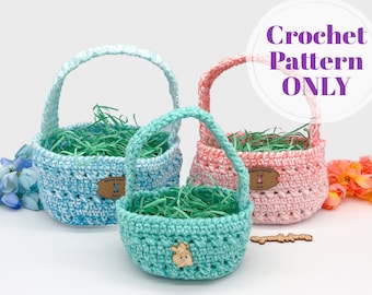 Easter Basket Crochet Pattern, Spring Home Decor, Easter Crocheted Basket Pattern 3 Sizes, Digital Download ONLY