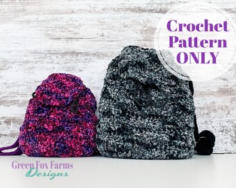 Crochet Backpack Pattern, Easy Crochet Pattern with Mini and Full Size Backpack detailed instructions, Digital Download PDF ONLY