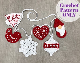 Christmas Garland Crochet Pattern, 6 Nordic Motifs to Crochet as Garland or Christmas Tree Ornaments, Digital Download PDF Only