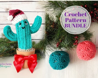 Christmas Decorations Crochet Pattern Bundle, Christmas Tree Bauble Pattern, Amigurumi Cactus Santa Hat Pattern Set, Digital Download ONLY