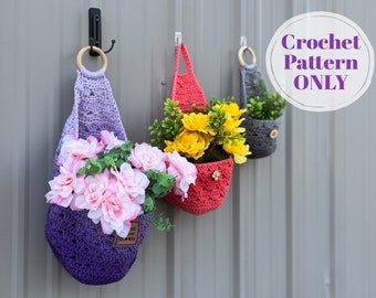 Farmhouse Baskets Pattern, Crochet Hanging Storage Baskets Pattern, Sweet Stripes Hanging Baskets Crochet Pattern Digital Download ONLY