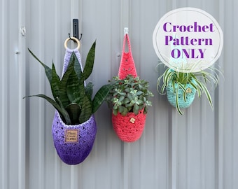 Rustic Hanging Baskets Crochet Pattern, Sweet Stripes Hanging Baskets, Farmhouse Spring Home Decor, Teardrop Design. Digital Download ONLY