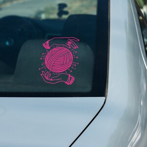 Yarn Magic Car Decal, Magic Hands Sticker, Magical Yarn Lover Vinyl Car Sticker, Aesthetic Car Decal Pink