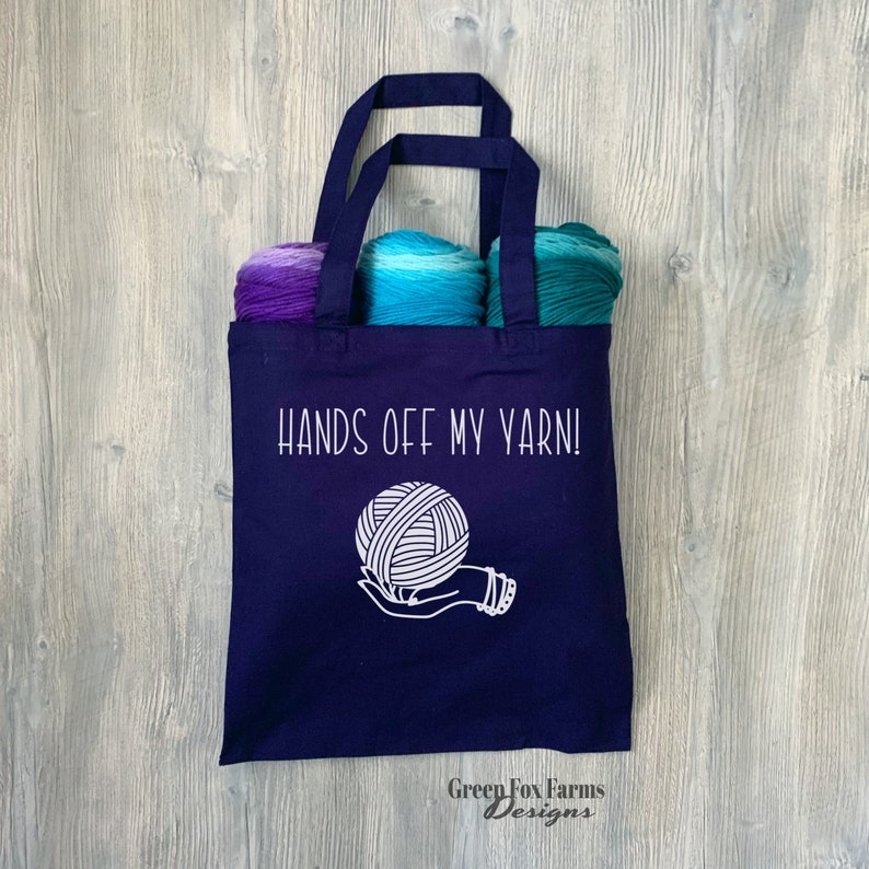 Funny Yarn Lover Project Tote Bag, Crocheter Market Bag, Knitters Tote Bag, Craft Storage Bag, Fiber Artist Gift MADE to ORDER Navy