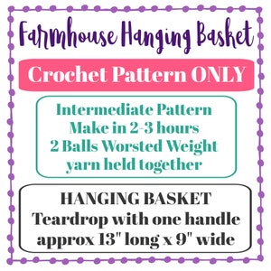 Rustic Hanging Basket Crochet Pattern, Decorative Basket for Farmhouse Home Decor, Useful Basket PDF Crochet Patterns Digital Download image 4