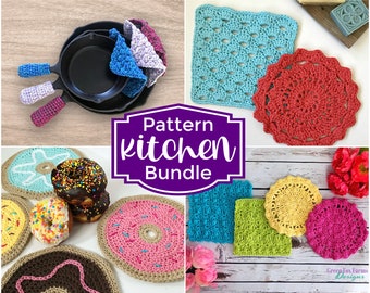 Kitchen Crochet Pattern Set, 4 Pack Dish Cloth Patterns, Crochet Modern Home Decor Digital Download ONLY