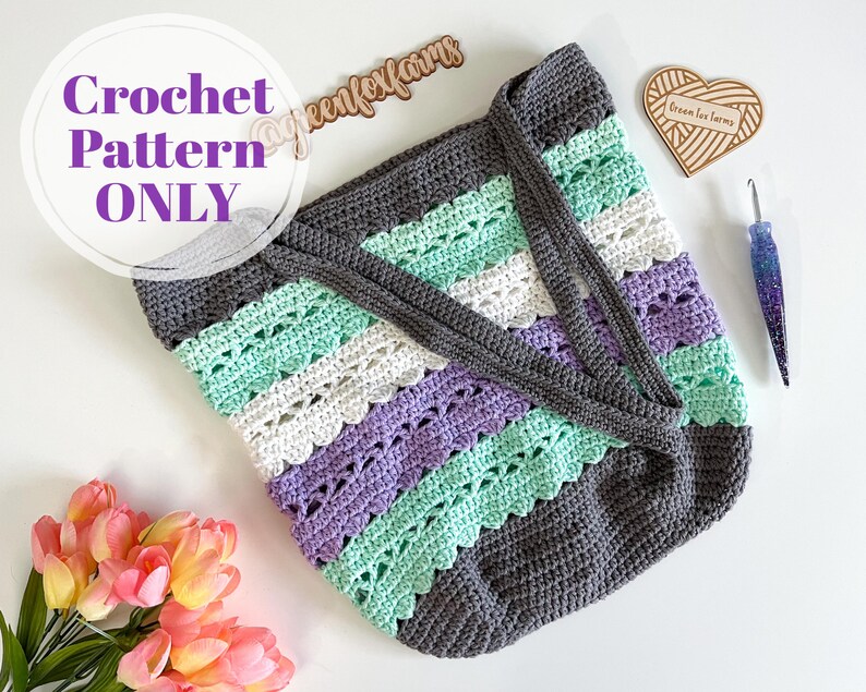 Crochet Market Bag, Crochet Bag Pattern 3 Sizes, Boho Summer Bag, Large Shoulder Bag, Market Tote Pattern, Digital Download ONLY image 9