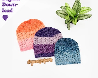 Slouchy Crochet Hat Pattern: Lightweight Toque in 3 Sizes, Chemo Cap (Digital Download)