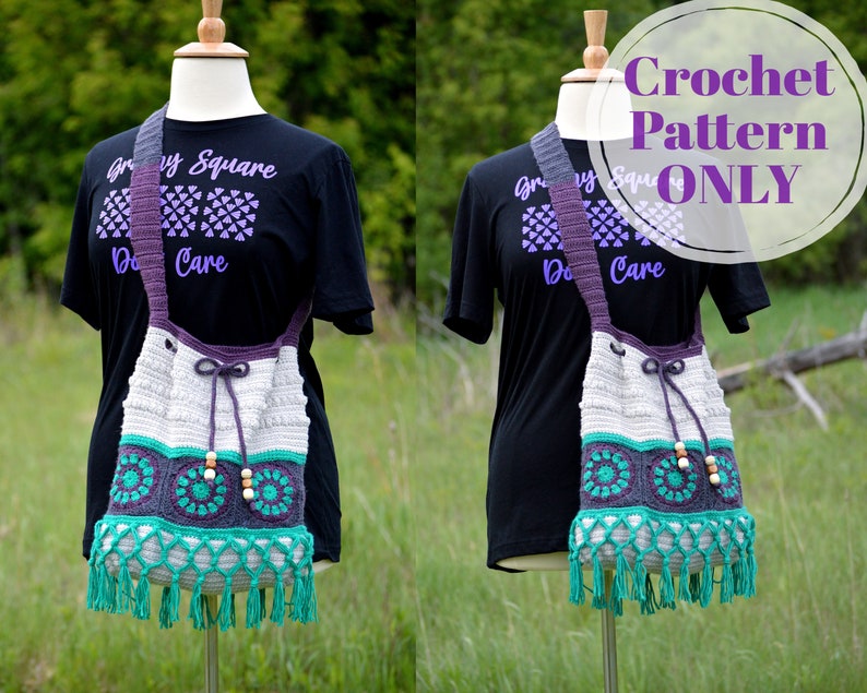 Boho Crossbody Bag Crochet Pattern Hippie Summer Purse image 2