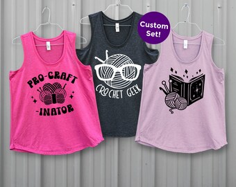 SET of Funny Crochet Tank Tops, Custom Pre-Order Knit, Crochet, Yarn Lovers, Custom Set of Tank Tops Sizes XS - XL 2XL 3XL 4XL