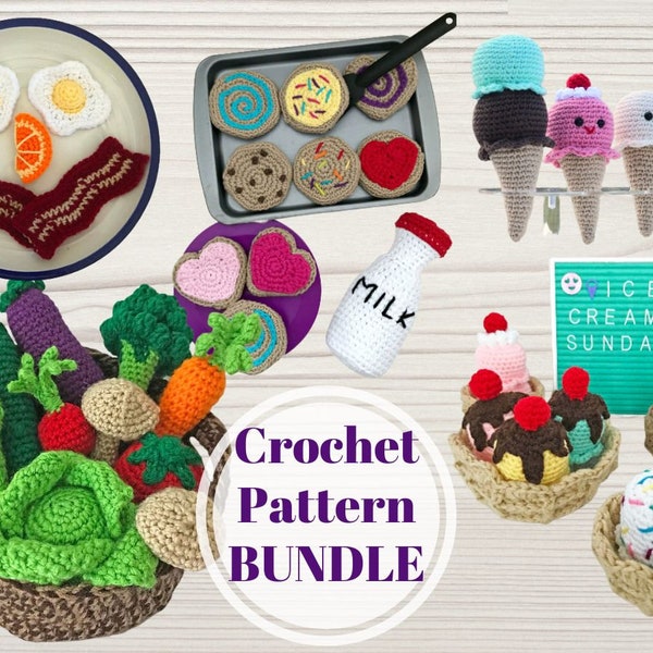 PDF Pretend Food Pattern BUNDLE. Kitchen Crochet Toy Pattern, Instant Digital Download, Amigurumi Crochet Toys