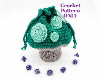 PDF Mushroom Dice Bag Crochet Pattern, DnD Dice Pouch, Forest Fantasy Decor, Magic TTRPG Drawstring Dice Bag Pattern, Digital Download ONLY