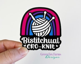 Bistitchual Knitting Crochet Sticker, Yarn Rainbow Laptop Sticker, Bisexual Sticker for Knitters and Crocheters, Yarn Lover Equality Decal