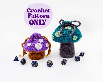 Crochet Mushroom Dice Bag Pattern: DnD TTRPG Drawstring Pouch, Earbud Case (PDF Pattern)