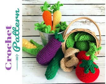 Crochet Vegetables Pattern, pretend play kitchen food, Montessori crochet vegetable toys. Summer Toy. PDF Digital Download Patterns