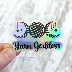 Yarn Goddess Holographic Sticker, Triple Moon Vinyl Laptop Decal, Aesthetic Crocheter Sticker