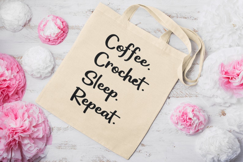 Coffee Lovers Crochet Project Bag Canvas Tote Bag Coffee Natural