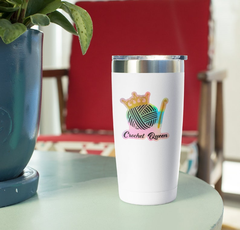 Crochet Queen Decal Holographic Sticker, Yarn Lover Gift, Laptop Decal, Holo Sticker, Yarn Ball Decal, Crocheter Gift image 5