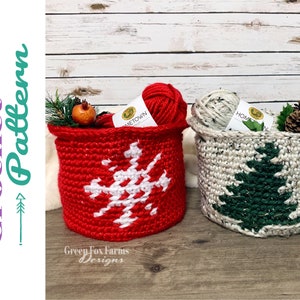 Christmas Basket Crochet Pattern, Winter Home Decor, Decorative Baskets, DIY Christmas Gift, Digital Download ONLY