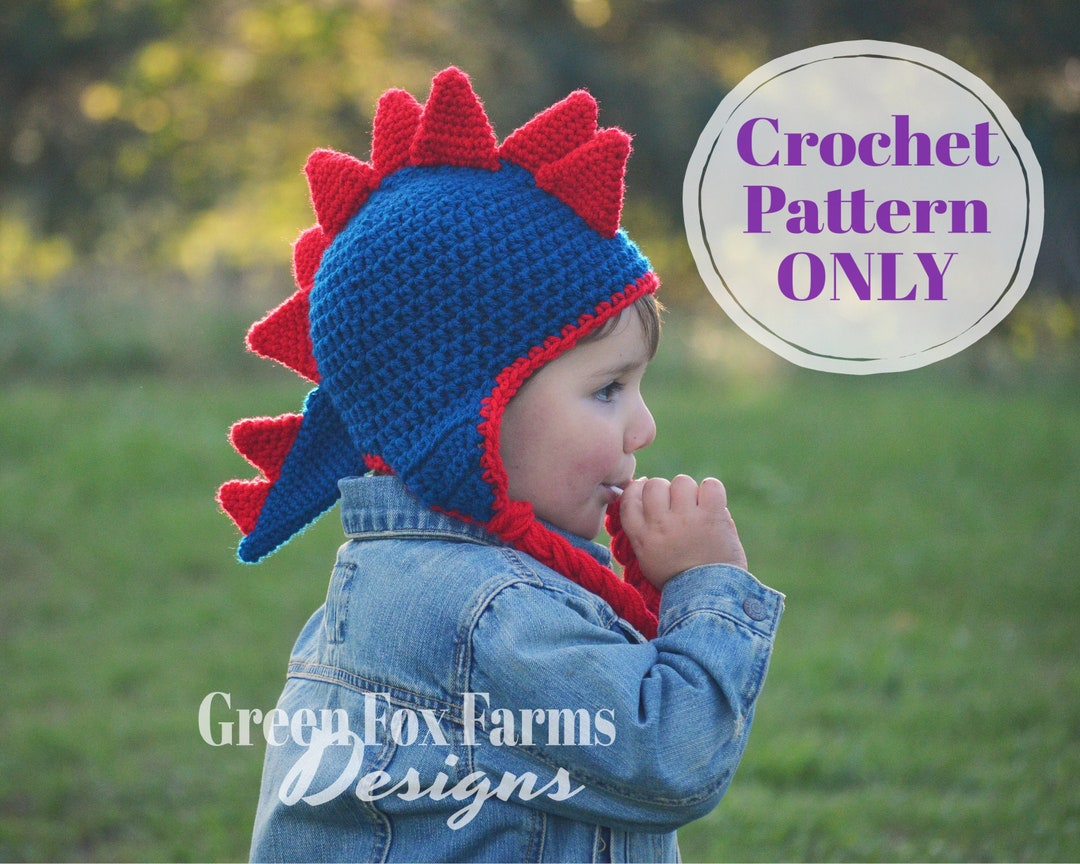 Crochet Patterns, Dinosaur Hat, Dragon Pattern, Jurassic, Crochet Hat