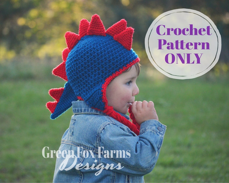 Crochet Patterns, Dinosaur Hat, Dragon Pattern, Jurassic, Crochet Hat Pattern, Dinosaur Crochet Pattern, Winter Hat, Digital Download image 1