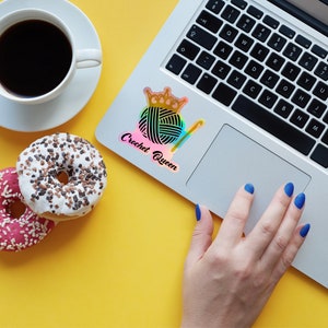 Crochet Queen Decal Holographic Sticker, Yarn Lover Gift, Laptop Decal, Holo Sticker, Yarn Ball Decal, Crocheter Gift image 6
