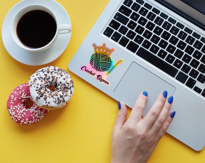 Crochet Queen Decal Holographic Sticker, Yarn Lover Gift, Laptop Decal, Holo Sticker, Yarn Ball Decal, Crocheter Gift image 6