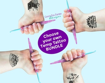 PERSONALIZED Temp Tattoo Set. Fun Gift for Gran! CHOOSE your Removable Tattoo Bundle for the Knitters and Crocheters in your life.