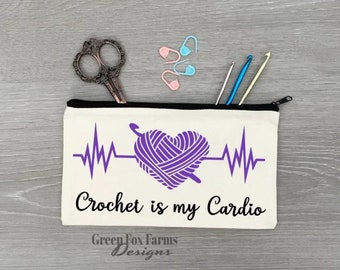 Crochet Hook Case, Crochet is my Cardio, Custom Project Bag, Funny Notions Pouch, Craft Storage Bag, Knitting Tool Case