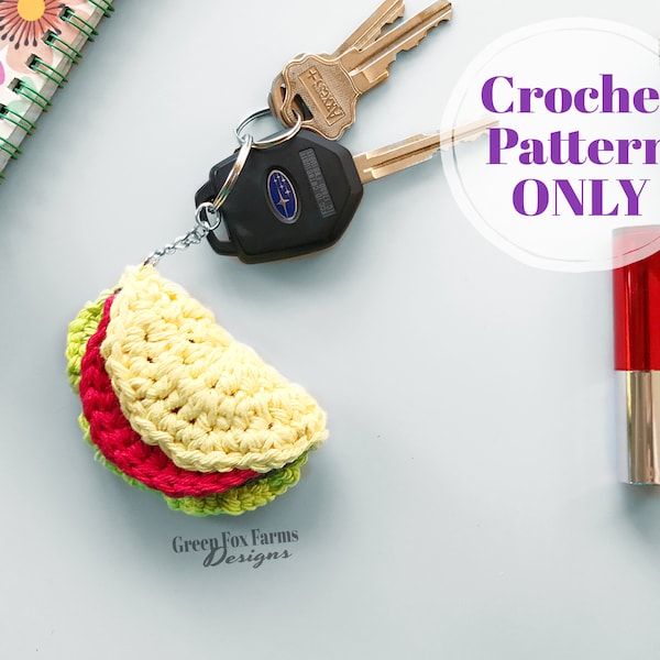 Taco Food Keychain Crochet Pattern, Amigurumi Food Crochet Taco Keyring, Play Food Taco Pattern PDF digital Download ONLY