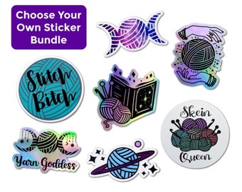 CUSTOM Sticker Set, Yarn Lover Gift, Holographic Decal, Aesthetic Stickers, Crocheter Gifts, Laptop Sticker, Choose your Decal Set