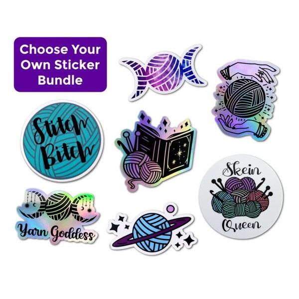 CUSTOM Sticker Set, Yarn Lover Gift, Holographic Decal, Aesthetic Stickers, Crocheter Gifts, Laptop Sticker, Choose your Decal Set