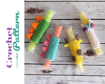 Popsicle Holders Crochet Pattern, Unicorn Ice Pop, Crochet Mermaid Pop, Ice Pop Cozy Pattern, Dinosaur Freeze Pop, Digital Download ONLY