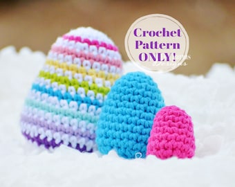 Easter Eggs Amigurumi Pattern, 3 Sizes Egg Rattles, Easy Crochet Pattern, Easter Basket Baby Crochet Pattern, Digital Download